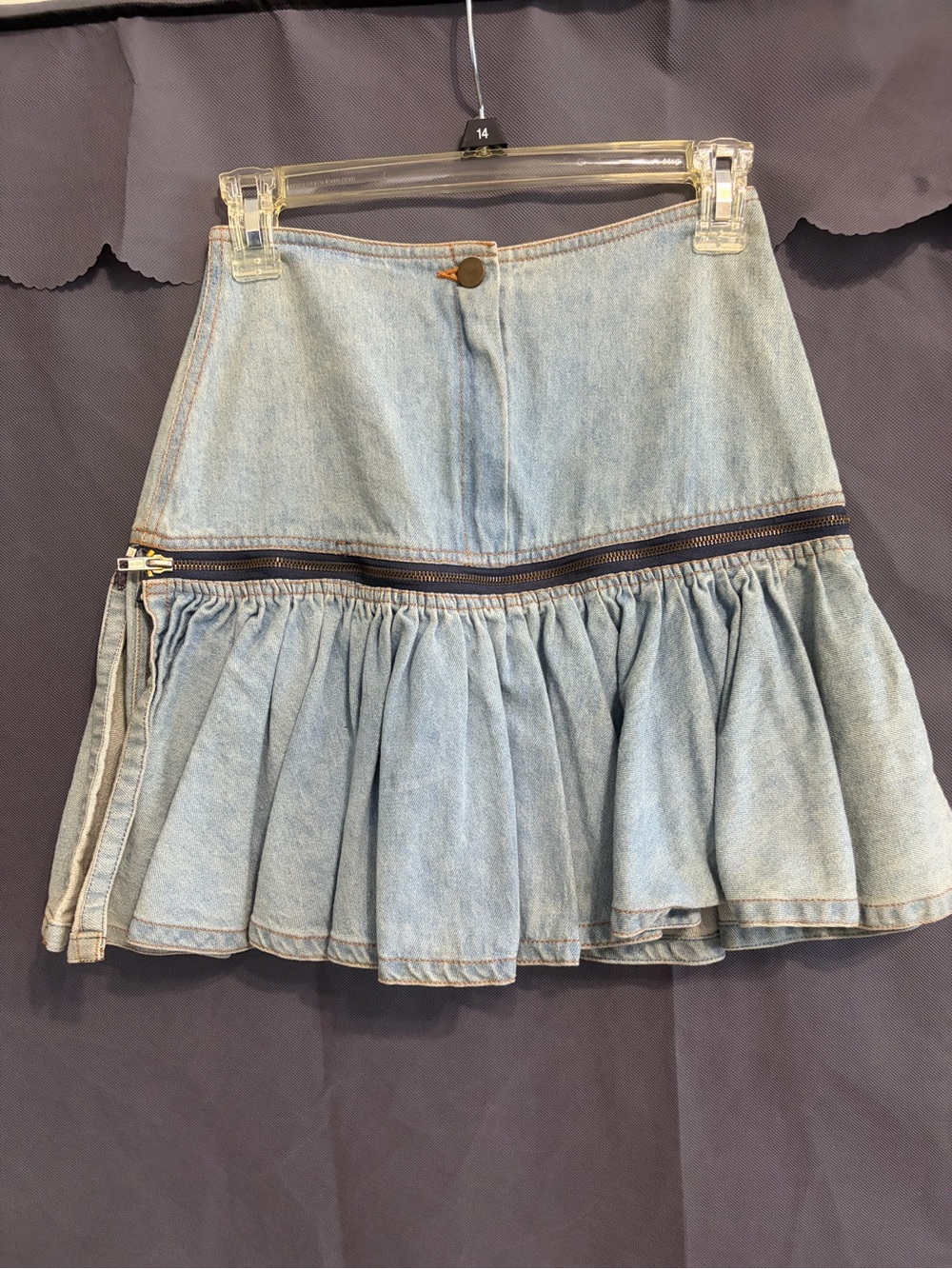 Light Blue Denim Ruffle Mini / midi Skirt with Zip Detail- 3 forms of skirts